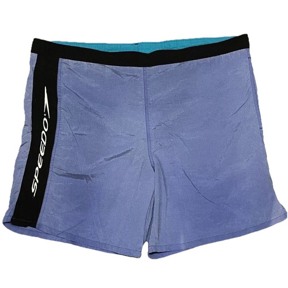 Vintage Speedo Swim Trunks Size Large Blue Black Shorts